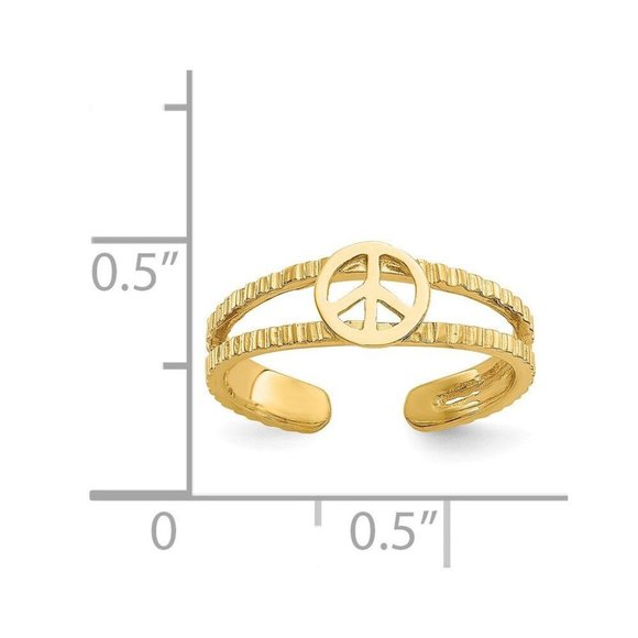 14k Yellow Gold Solid Toe Ring Peace Sign Adjustable - Picture 2 of 4